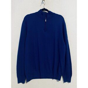 Alan Flusser Sweater Mens XL Blue Quarter Zip Pullover Cotton Cashmere Golf